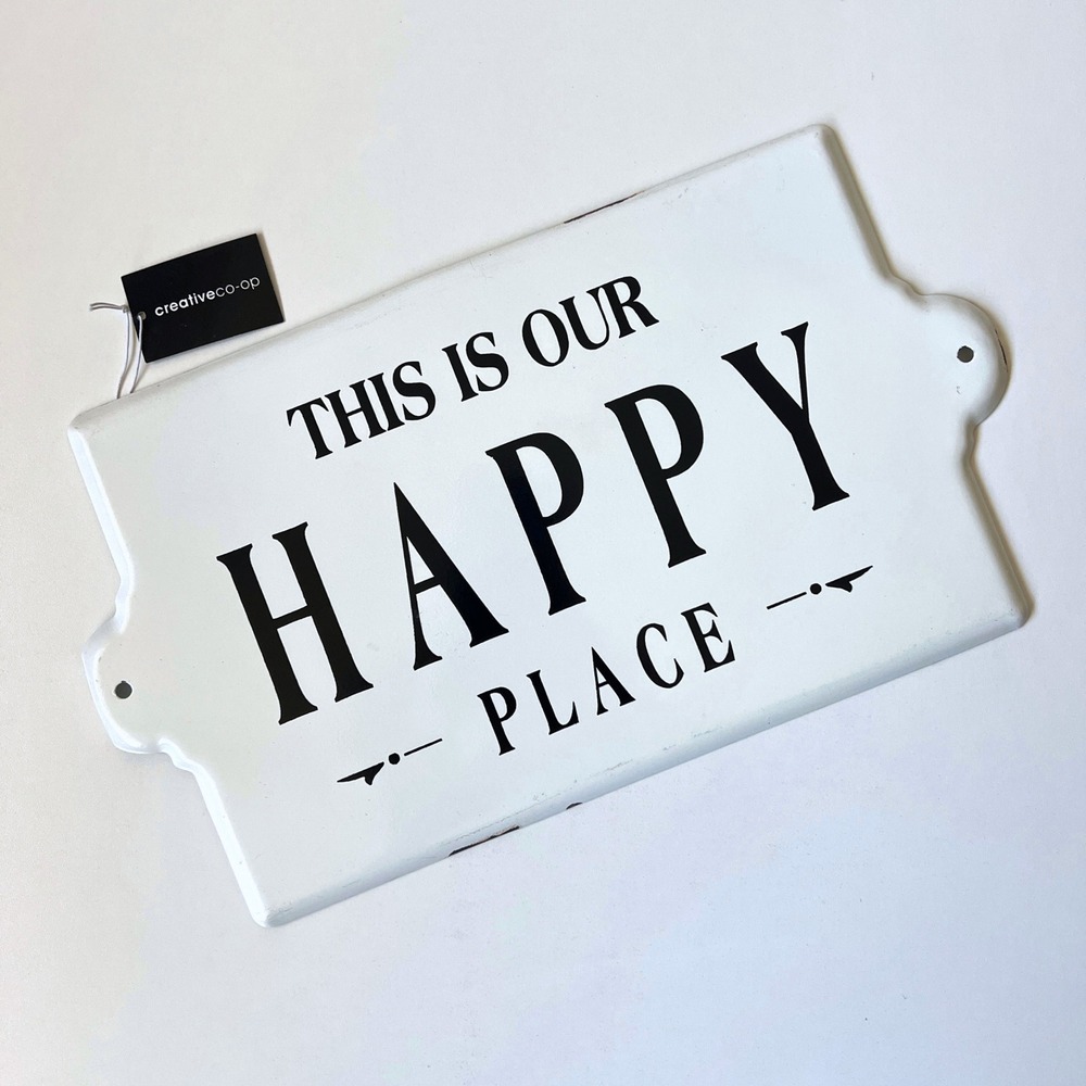 Creative Co-Op This Is Our Happy Place Enamel Wall Plaque Farmhouse Decor NWT
